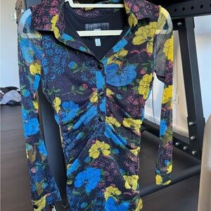 Urban Outfitters Sparkly Floral Mesh Collard bodycon dress size small